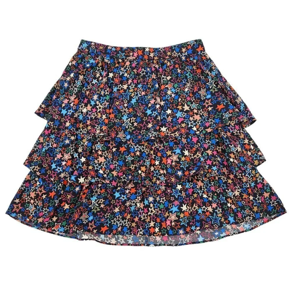 J. Crew Tiered Skirt In Kaleidoscope Star Print Women's 0 Mini Boho Festival